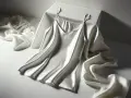 Sottoveste di seta bianca su un cubo, con drappeggi morbidi. Per mantenerla così, ecco come lavare la seta con cura.