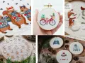 Ricami gratis per Natale: scoiattoli festosi, pupazzo di neve, bici con pacchi regalo e maglioni natalizi.