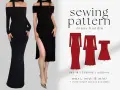 Modello per abito con scollo Bardot e tre opzioni di lunghezza vestito: maxi, midi e mini.