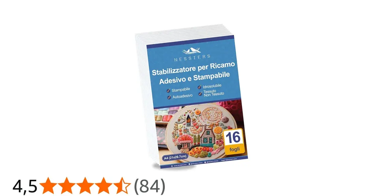 Carta idrosolubile per ricamo adesiva e stampabile. Ideale per trasferire disegni su tessuto e poi dissolverla in acqua.