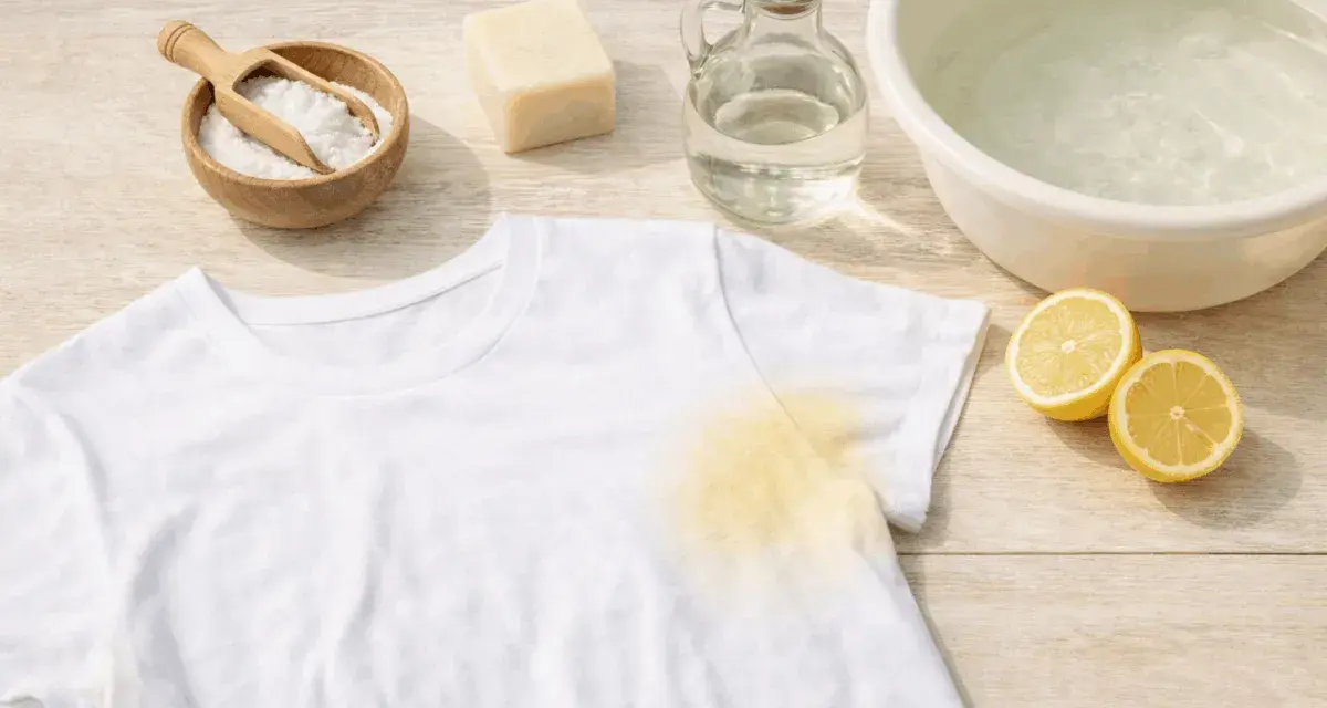 Togliere macchie di sudore vecchie dalla seta con limone, bicarbonato e sapone.