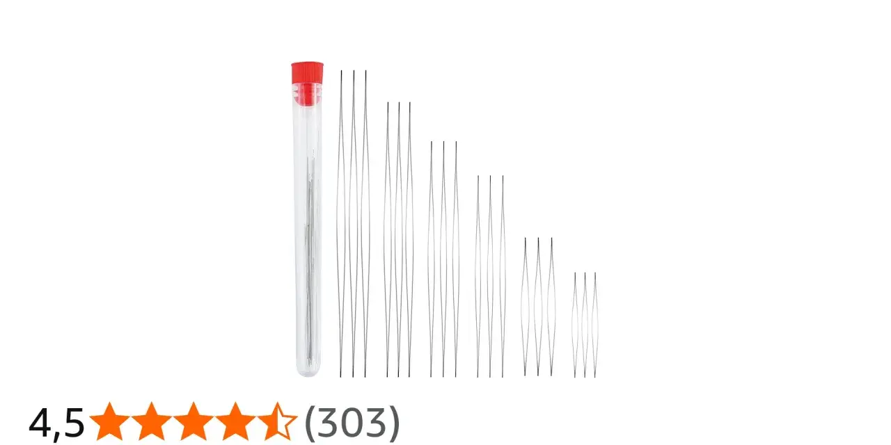 Set di aghi per perline di varie lunghezze, ideali per infilare perle con precisione.