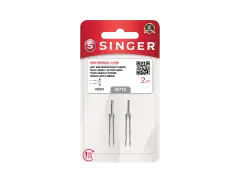 Confezione di due aghi gemelli Singer 4.0 mm, ideali per tessuti leggeri e medi. La tabella aghi per macchina da cucire indica la misura 80/12.
