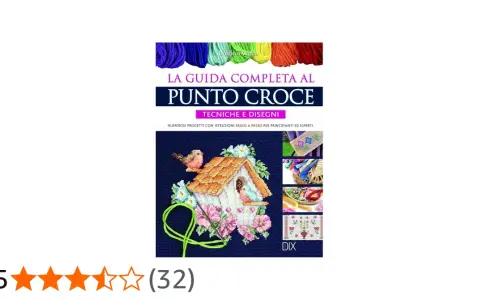 Guida completa al punto croce, con immagini di progetti, fili colorati e un uccellino su una casetta. Impara come incorniciare un ricamo punto croce.