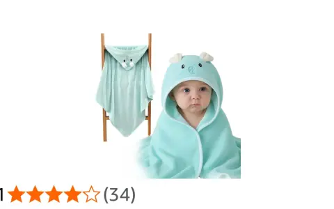 Accappatoio neonato azzurro con cappuccio a forma di animaletto. Le misure sono ideali per avvolgere il tuo piccolo dopo il bagnetto.