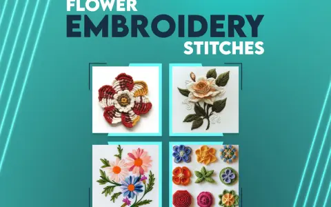 Varietà di fiori da ricamare a punto erba, con petali colorati e dettagli intricati.