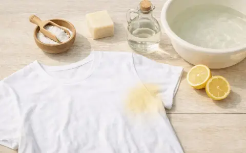 Togliere macchie di sudore vecchie dalla seta con limone, bicarbonato e sapone.