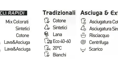 Simbolo centrifuga lavatrice, tra i cicli di lavaggio rapido, tradizionali e asciugatura.