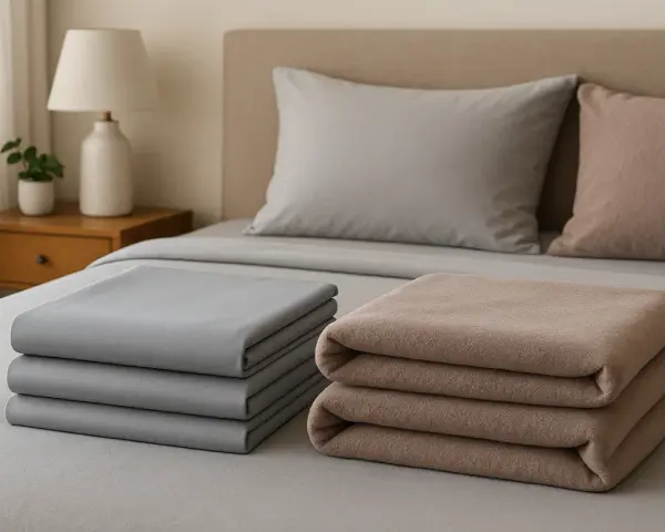 Piegati sul letto, due pile di lenzuola di flanella, grigie e color tortora. Forse le lenzuola di flanella fanno male al portafoglio, ma sono morbide.