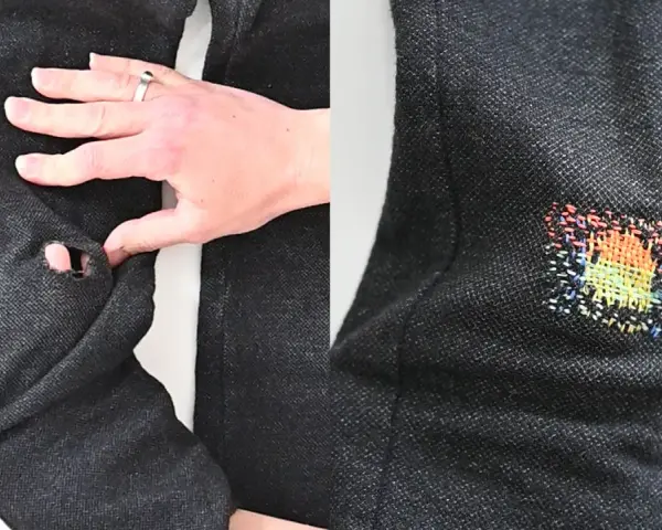 Come ricamare una stella su un buco: un'idea creativa per riparare i jeans con un tocco arcobaleno.