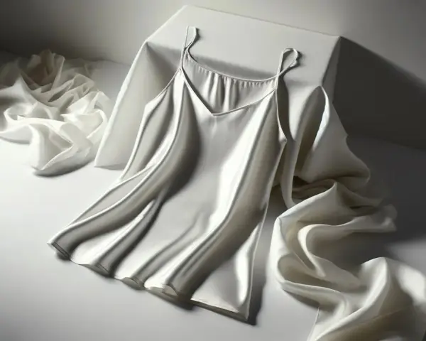 Sottoveste di seta bianca su un cubo, con drappeggi morbidi. Per mantenerla così, ecco come lavare la seta con cura.