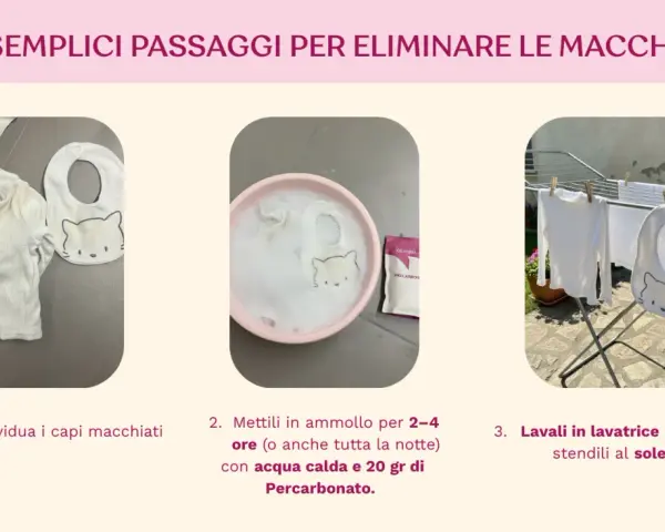 Come togliere le macchie gialle dalla biancheria: 1. Individua i capi macchiati. 2. Mettili in ammollo con acqua calda e percarbonato. 3. Lava e stendi al sole.