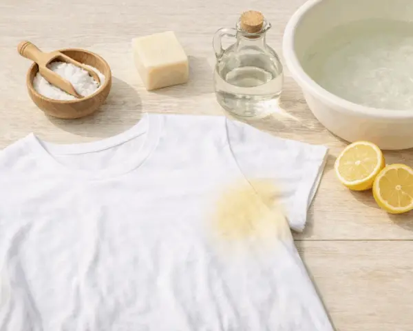 Togliere macchie di sudore vecchie dalla seta con limone, bicarbonato e sapone.