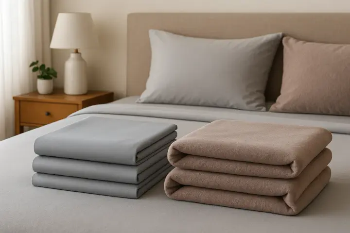 Piegati sul letto, due pile di lenzuola di flanella, grigie e color tortora. Forse le lenzuola di flanella fanno male al portafoglio, ma sono morbide.