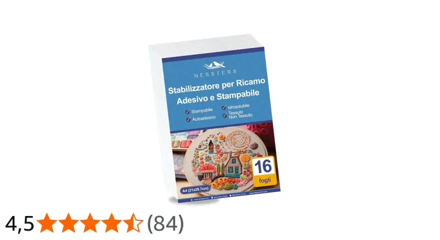 Carta idrosolubile per ricamo adesiva e stampabile. Ideale per trasferire disegni su tessuto e poi dissolverla in acqua.