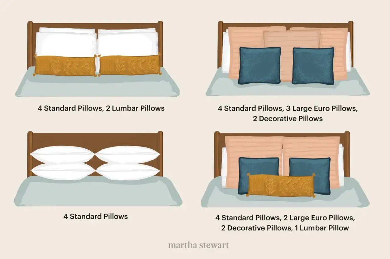 Quattro modi per disporre i cuscini sul letto, perfetti per cambiare le lenzuola con stile.